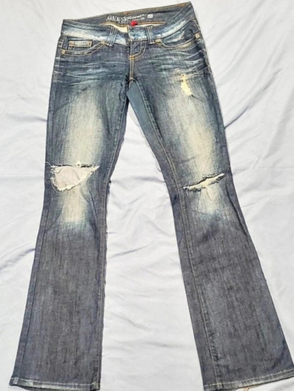 Guess Distressed Bootcut Jeans in Blue